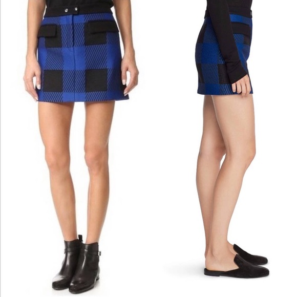 Rag & Bone Black/Blue Plaid Cybil Mini Skirt Sz 8 - Picture 2 of 3